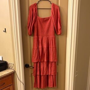 Elegant Coral Tiered Dress